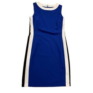 NWT Lauren Ralph Lauren Blue Black White Colorblock Career Midi Dress MSRP $129